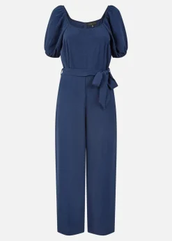 Mela Navy Square Neck Puff Sleeve Culotte Jumpsuit