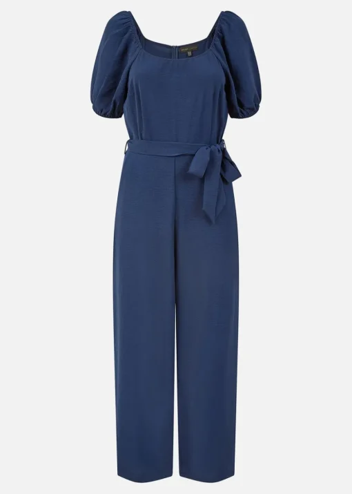 Mela Navy Square Neck Puff Sleeve Culotte Jumpsuit