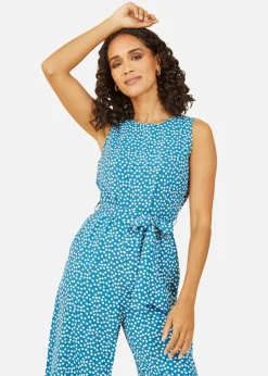 Mela Teal Ditsy Daisy Sleeveless Culotte Jumpsuit