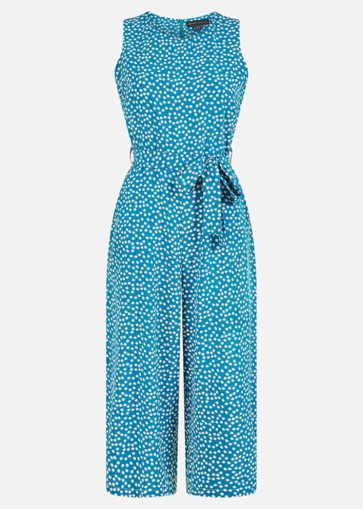 Mela Teal Ditsy Daisy Sleeveless Culotte Jumpsuit