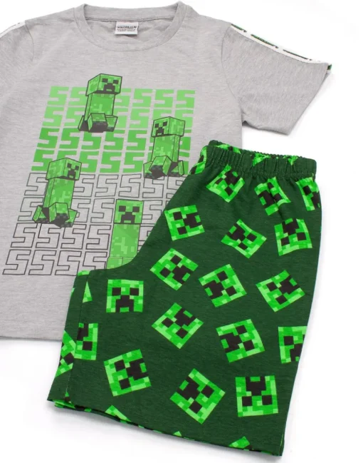 Minecraft Creeper Kids Shortie Green Pyjamas (5-14 Years)