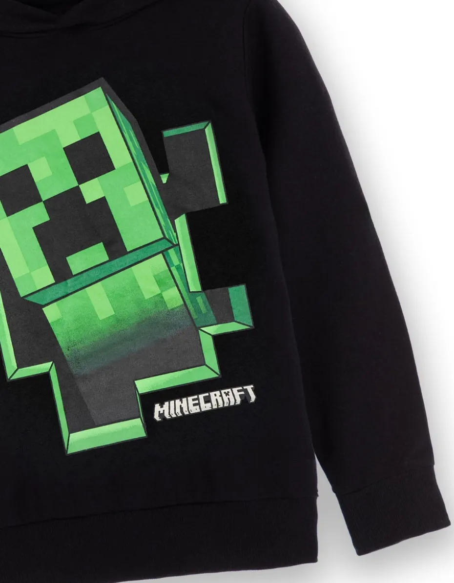 Minecraft Creeper Print at Front Big Kids Black Hoodie (5-14 Years)