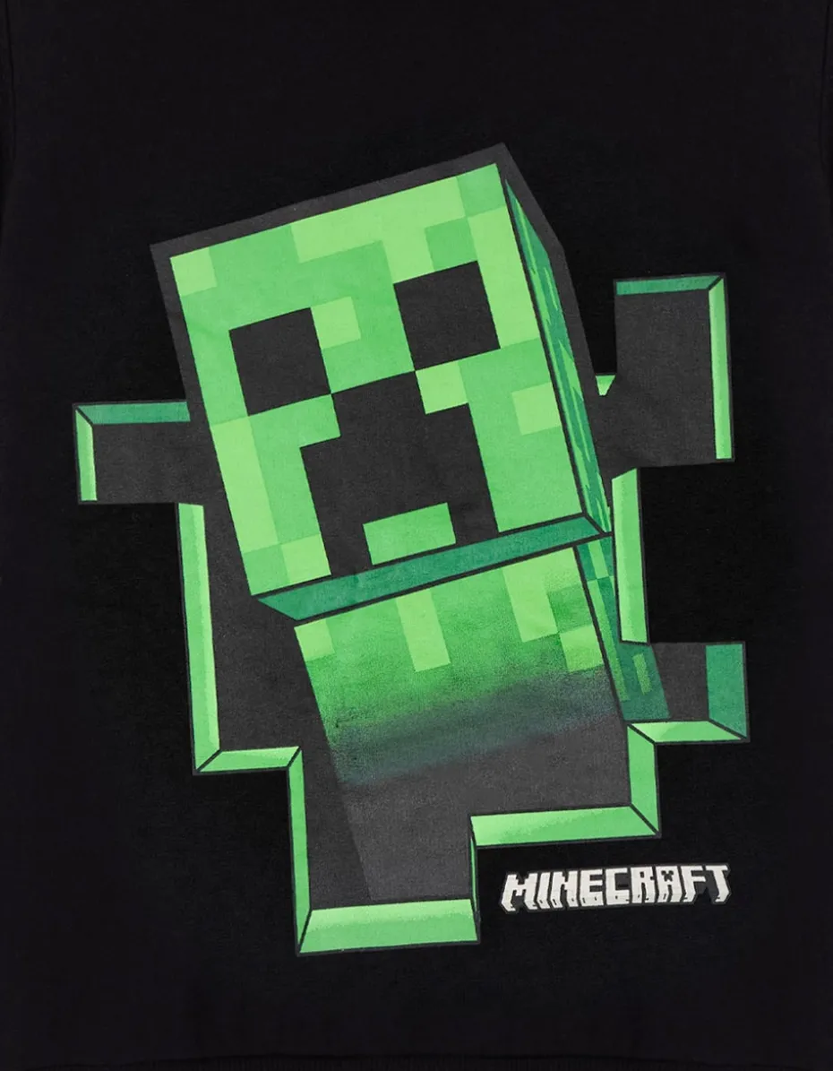 Minecraft Creeper Print at Front Big Kids Black Hoodie (5-14 Years)