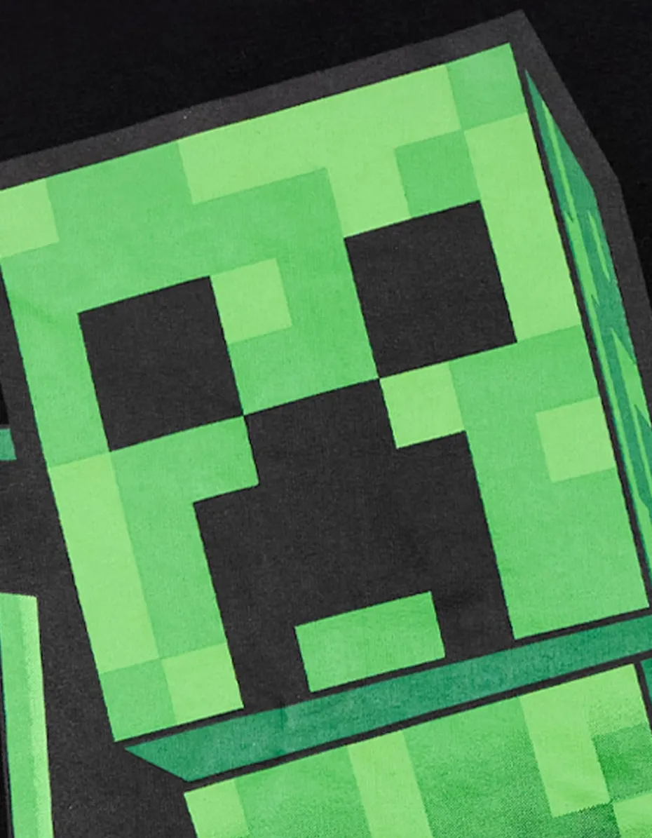 Minecraft Creeper Print at Front Big Kids Black Hoodie (5-14 Years)
