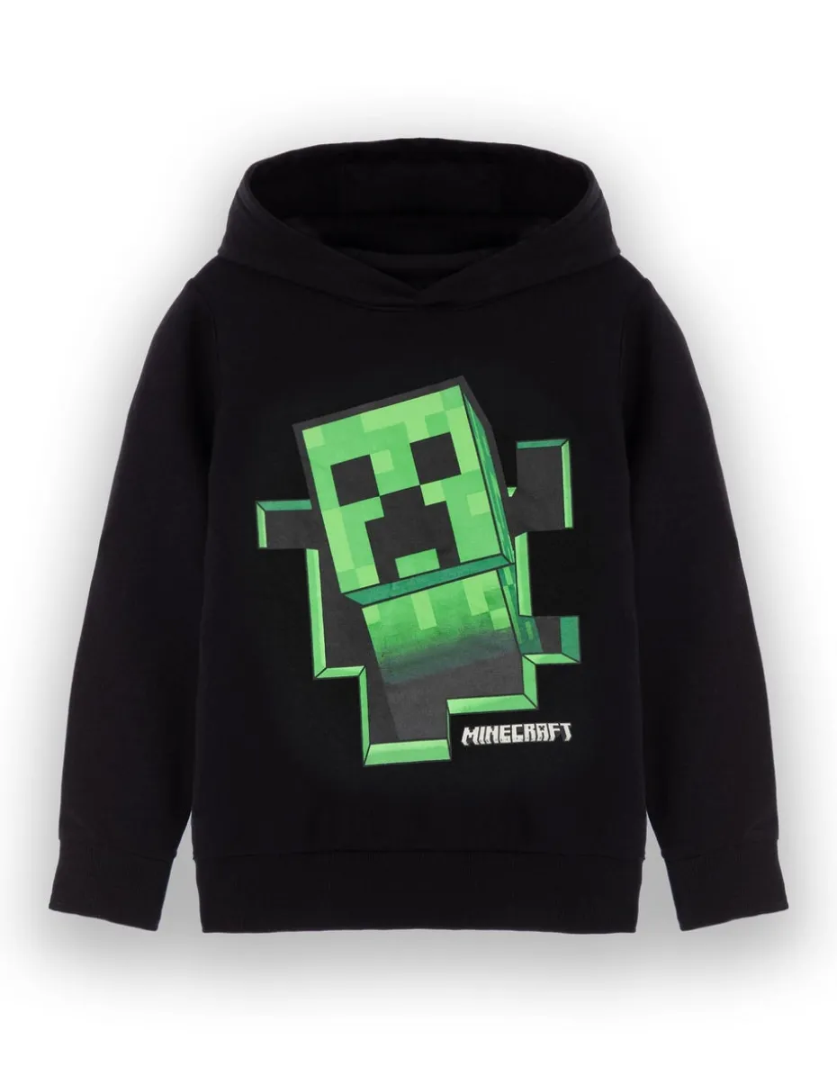 Minecraft Creeper Print at Front Big Kids Black Hoodie (5-14 Years)
