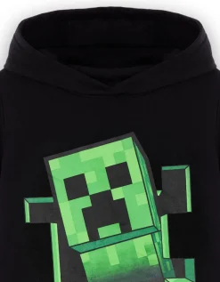 Minecraft Creeper Print at Front Big Kids Black Hoodie (5-14 Years)