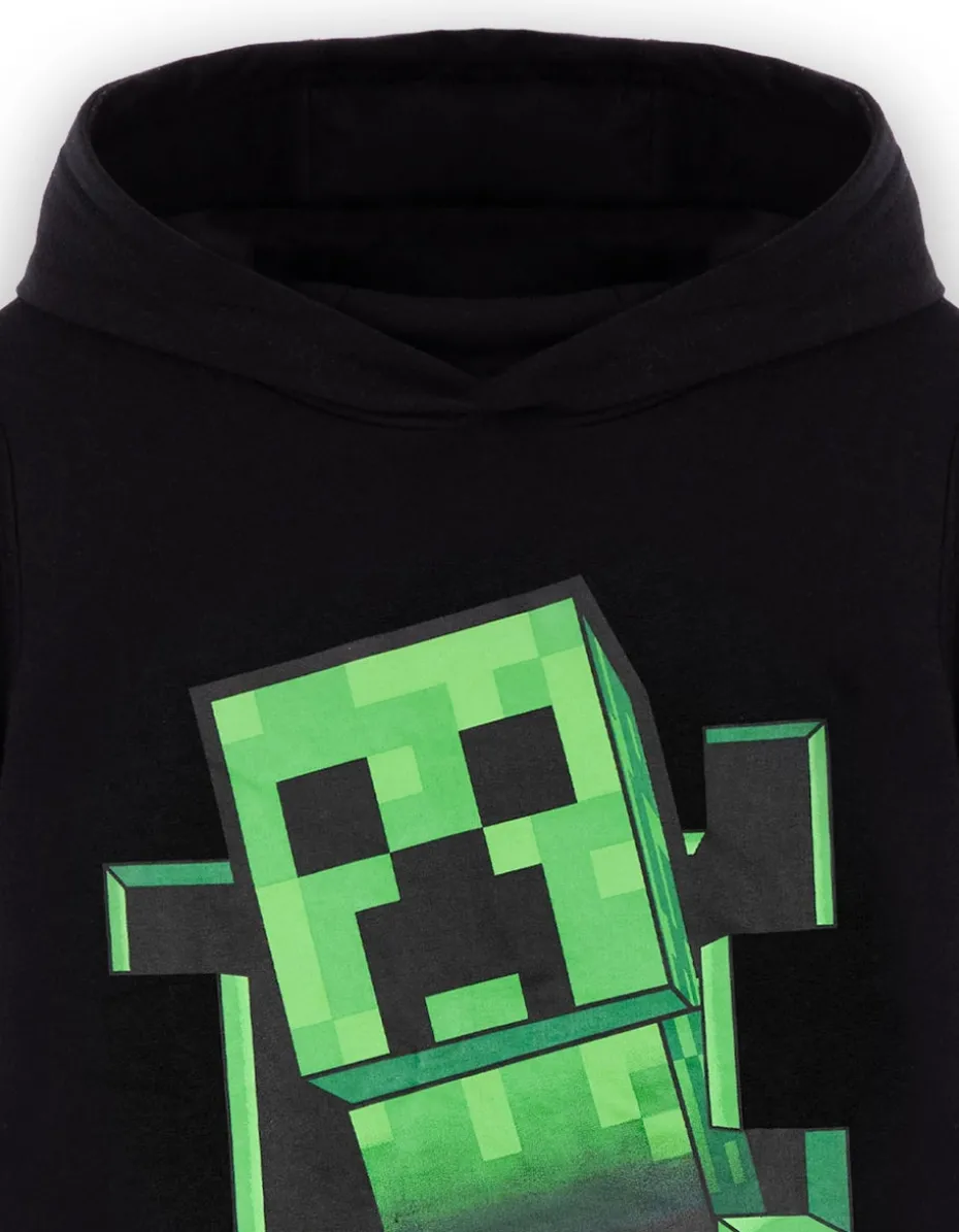 Minecraft Creeper Print at Front Big Kids Black Hoodie (5-14 Years)