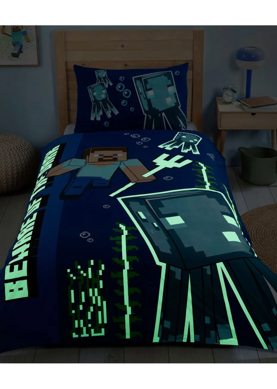 Minecraft Glow In The Dark Blue Duvet Set