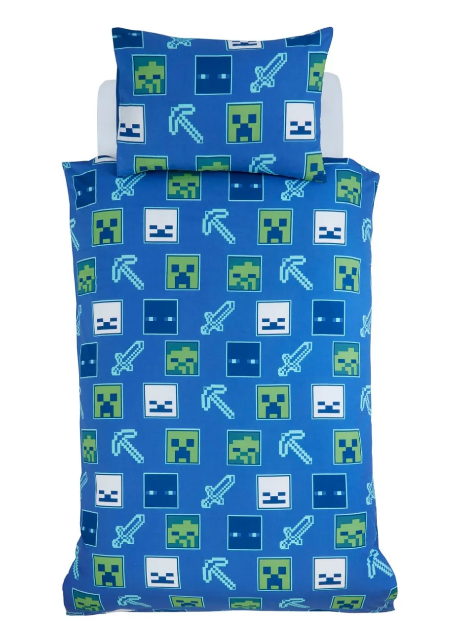 Minecraft Glow In The Dark Blue Duvet Set