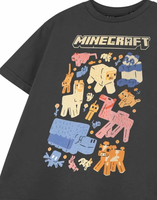 Minecraft Kids Grey Animals T-Shirt (3-14 Years)