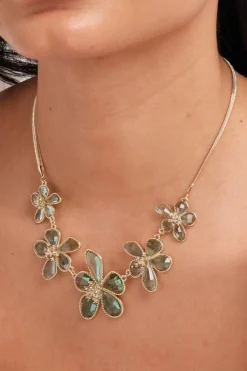 Mood Gold Crystal & Green Glass Flower Necklace