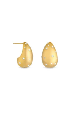 Mood Gold Polished And Crystal Stone Dome Hoop Earrings