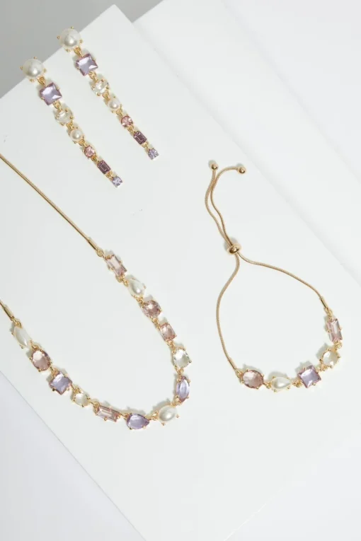 Mood Gold Romantic Crystal & Pearl Mixed Stone Allway Necklace