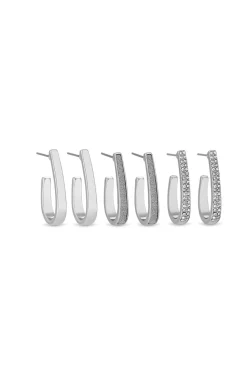 Mood Silver Plated Crystal Huggie Hoop Earrings (Pack of 3)