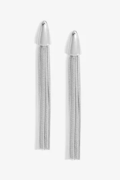 Mood Silver Polished Dome Statement Chain Earrings