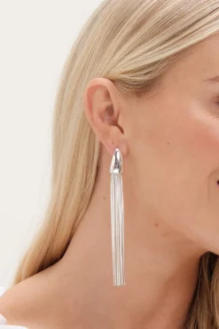 Mood Silver Polished Dome Statement Chain Earrings
