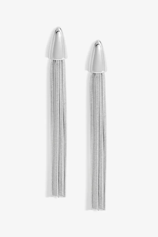Mood Silver Polished Dome Statement Chain Earrings