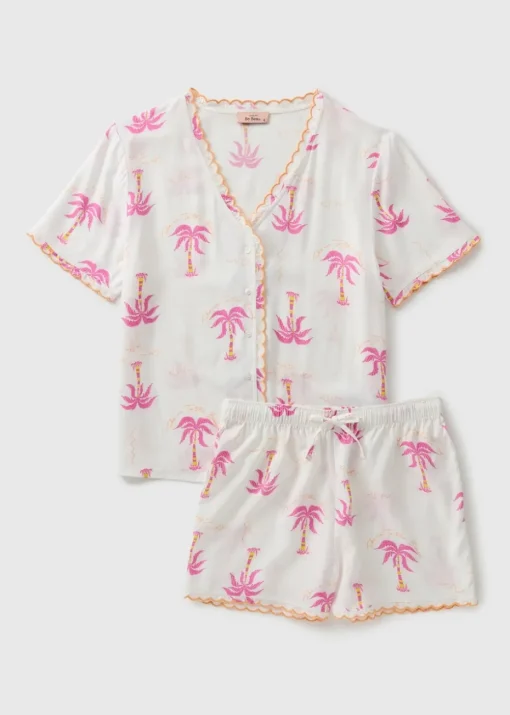 Multicolour Palm Tree Scallop Edge Pyjama Set