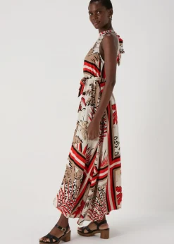Multicolour Scarf Print Halterneck Midi Dress