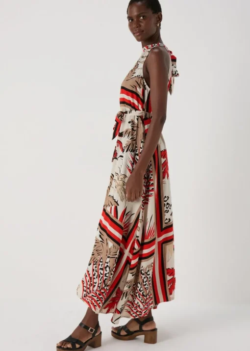 Multicolour Scarf Print Halterneck Midi Dress