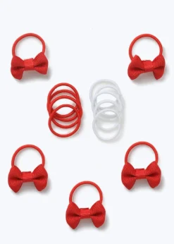 Multipack Girls Red Bow Hair Bobbles