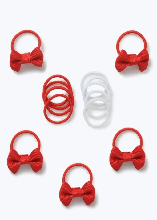Multipack Girls Red Bow Hair Bobbles