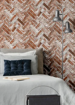 Muriva Herringbone Brick Wallpaper