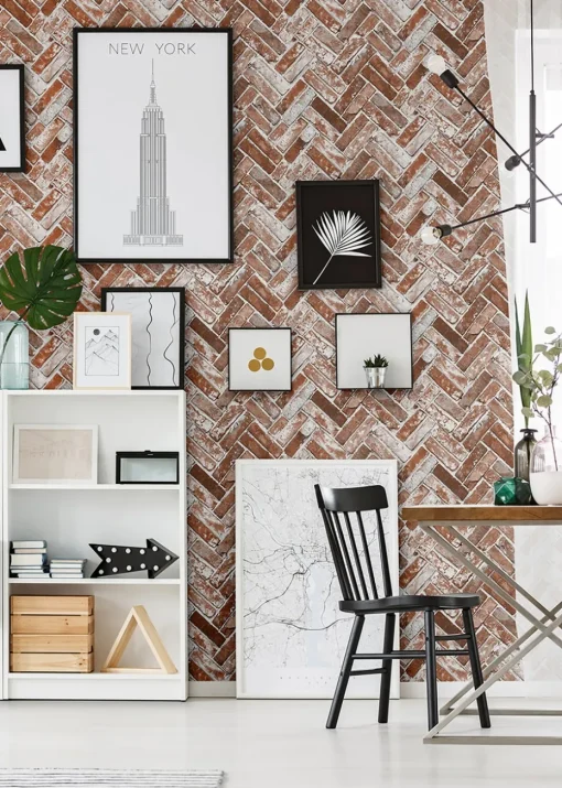 Muriva Herringbone Brick Wallpaper