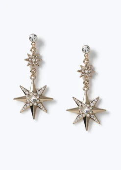 Muse Gold Sparkle Large Star Drop Earring