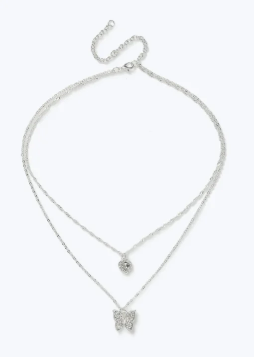 Muse Silver Butterfly Multirow Necklace