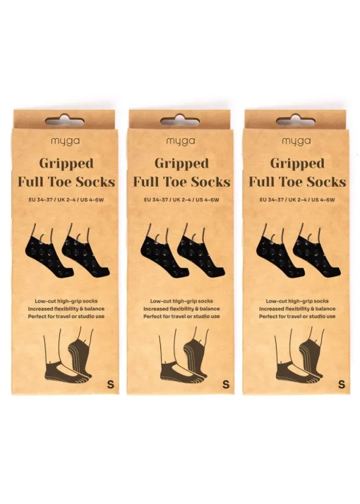 Myga Black Gripped Yoga Toe Socks 3-Pack