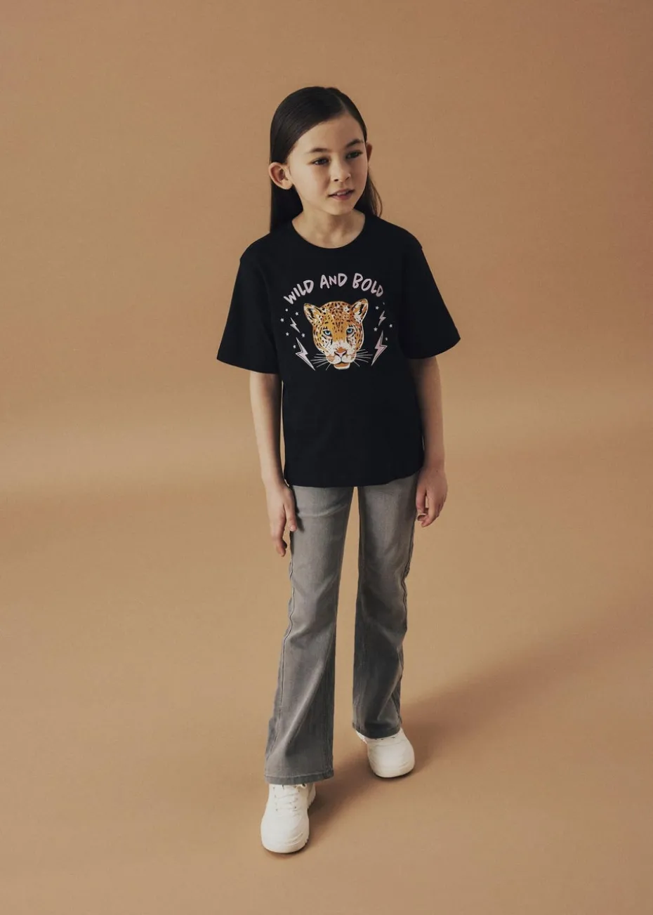 Name It Girls Black Leopard T-Shirt (6-12yrs)