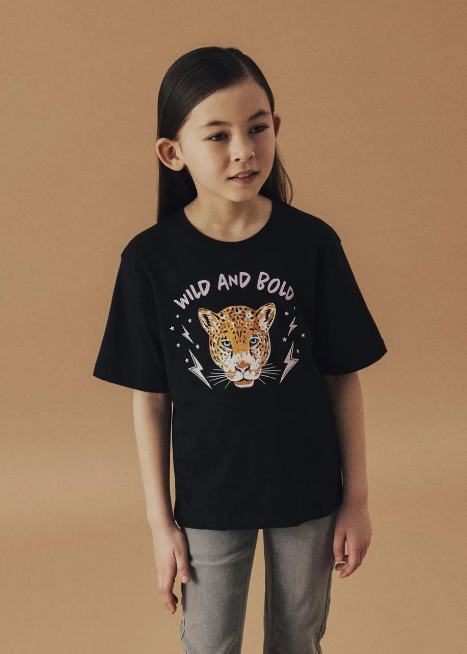 Name It Girls Black Leopard T-Shirt (6-12yrs)