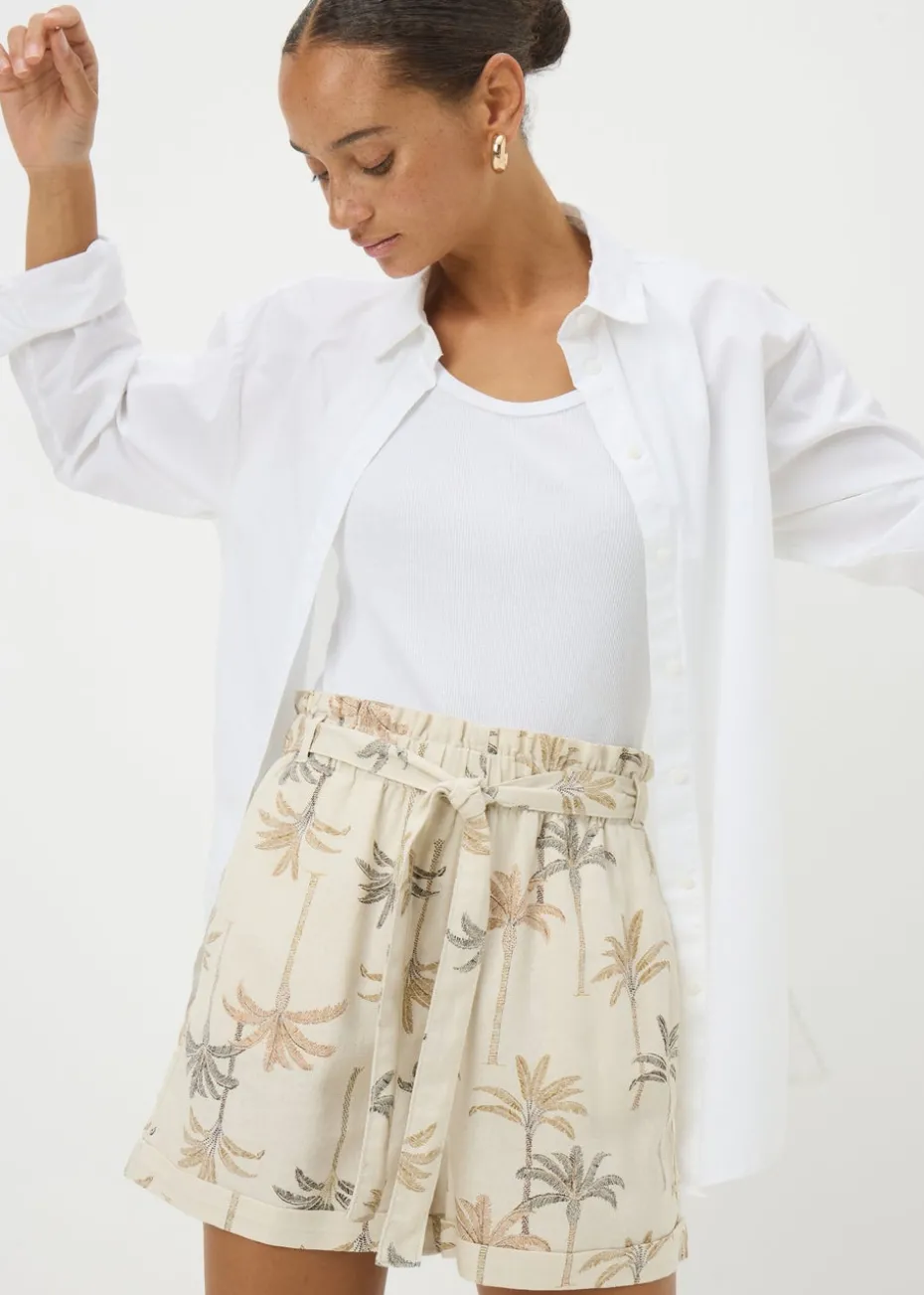 Natural Linen Blend Palm Print Shorts