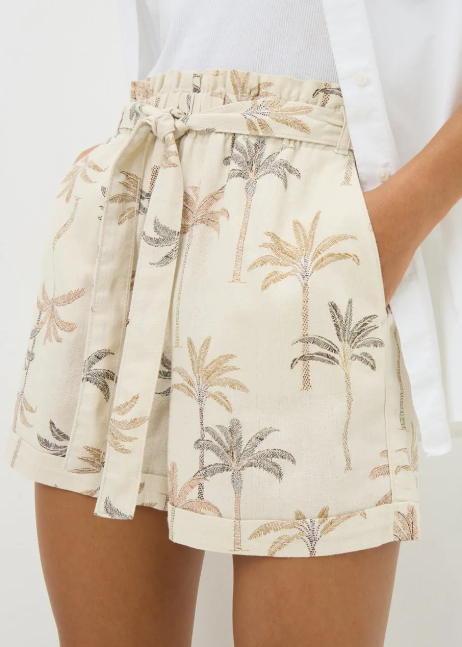 Natural Linen Blend Palm Print Shorts