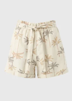 Natural Linen Blend Palm Print Shorts