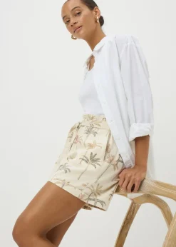 Natural Linen Blend Palm Print Shorts