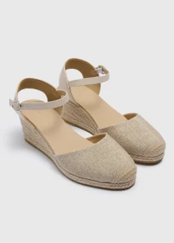 Natural Linen Look Closed Toe Espadrilles