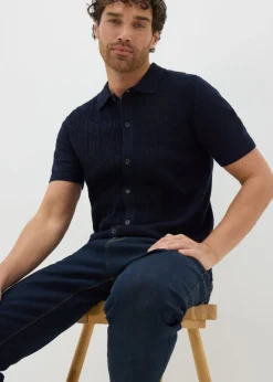 Navy Cable Polo Shirt