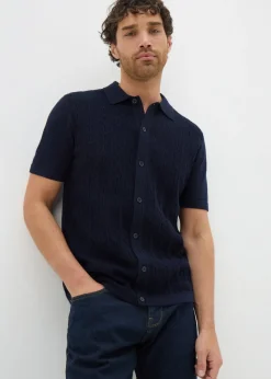 Navy Cable Polo Shirt