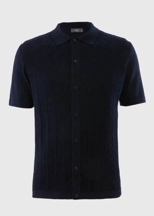 Navy Cable Polo Shirt