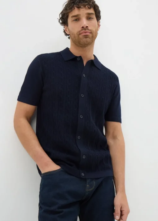 Navy Cable Polo Shirt
