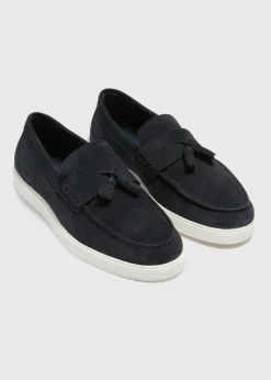 Navy Cupsole Suede Loafers