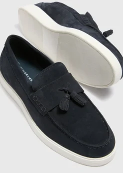 Navy Cupsole Suede Loafers