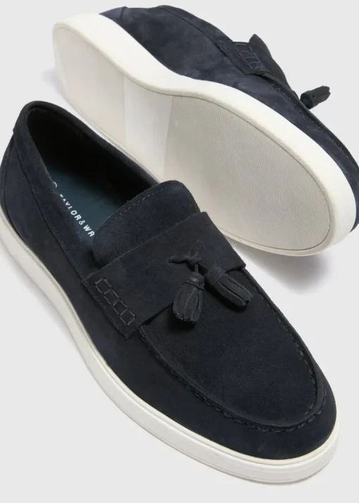 Navy Cupsole Suede Loafers