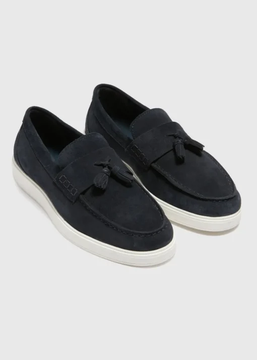 Navy Cupsole Suede Loafers