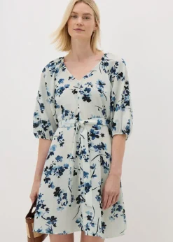 Navy Ditsy Floral Belted Mini Tea Dress