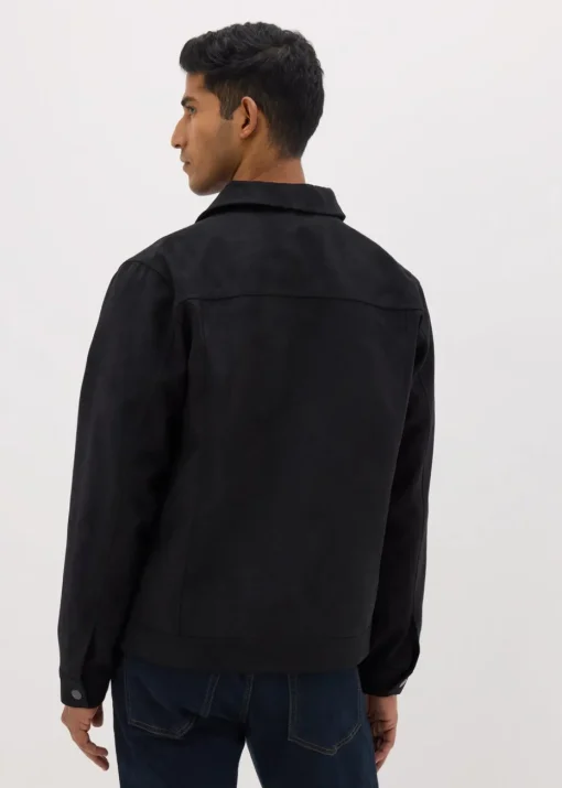 Navy Faux Suede Trucker Jacket
