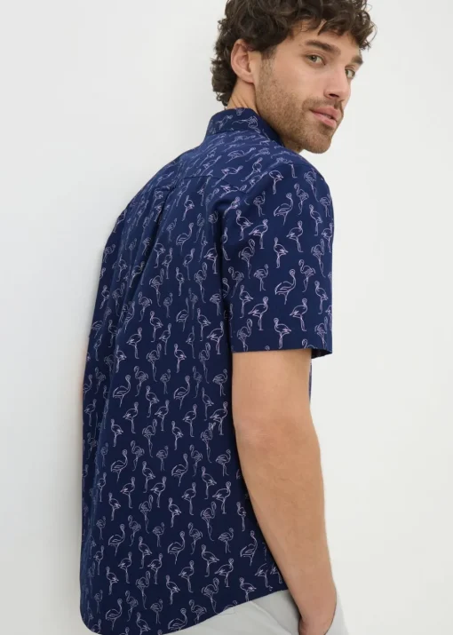 Navy Flamingo Short Sleeve Shirt