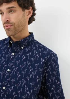 Navy Flamingo Short Sleeve Shirt